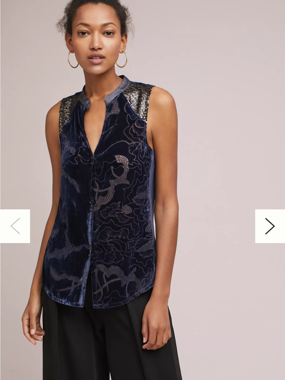 Navy Velvet Sleeveless Camisole with Sequin-Trim Shoulders